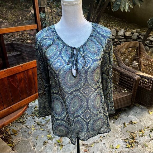 O’NEILL SHEER LONG SLEEVE TIE NECK BLOUSE SIZE SMALL - Picture 11 of 13